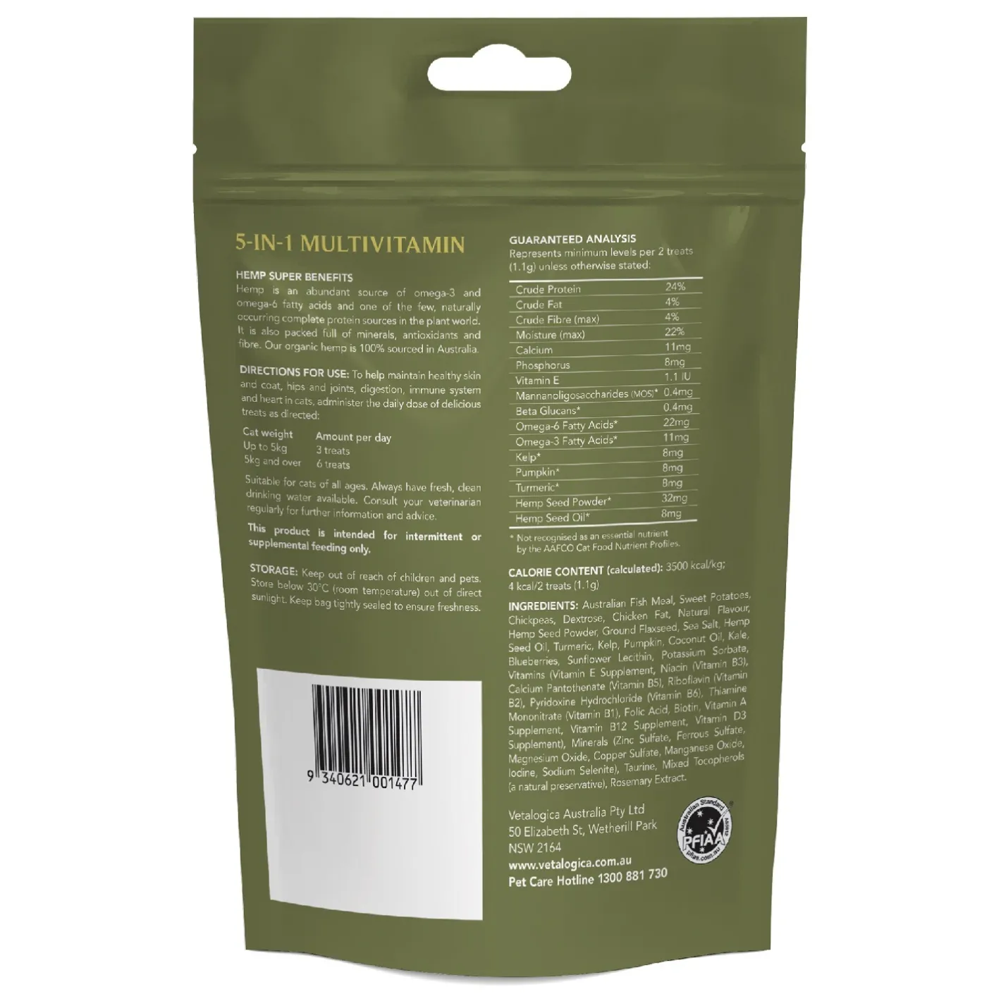 Vetalogica Hemp Clinicals 5-In-1 Multivitamin Cat Treats 100g Discount