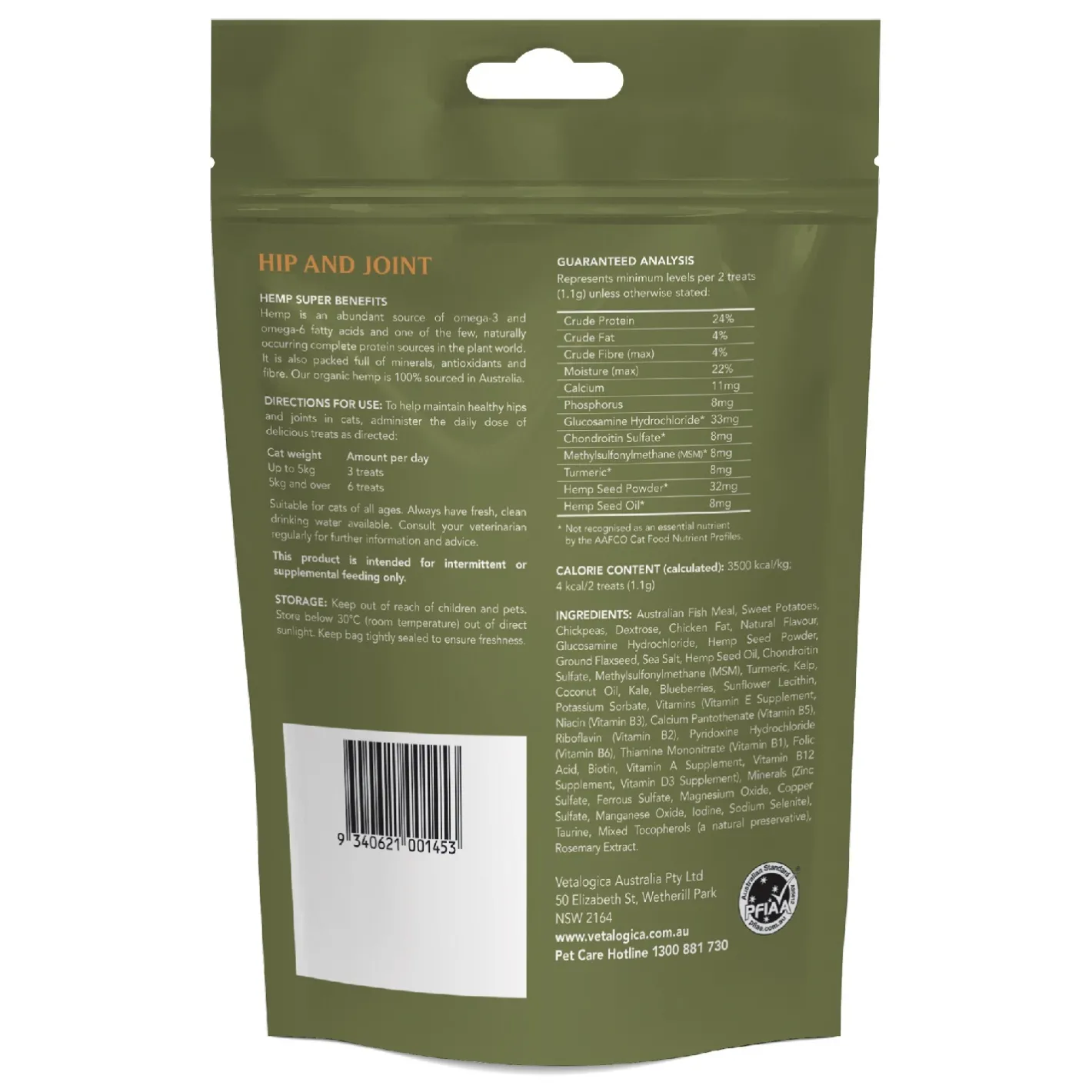 Vetalogica Hemp Clinicals Hip And Joint Cat Treats 100g Best