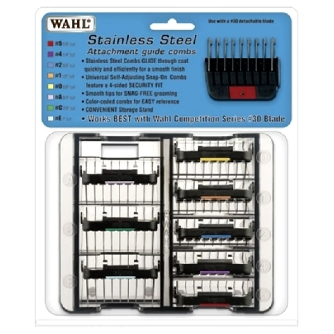 Wahl Stainless Steel Guide Combs - 8 Pack with Storage Box Fashion