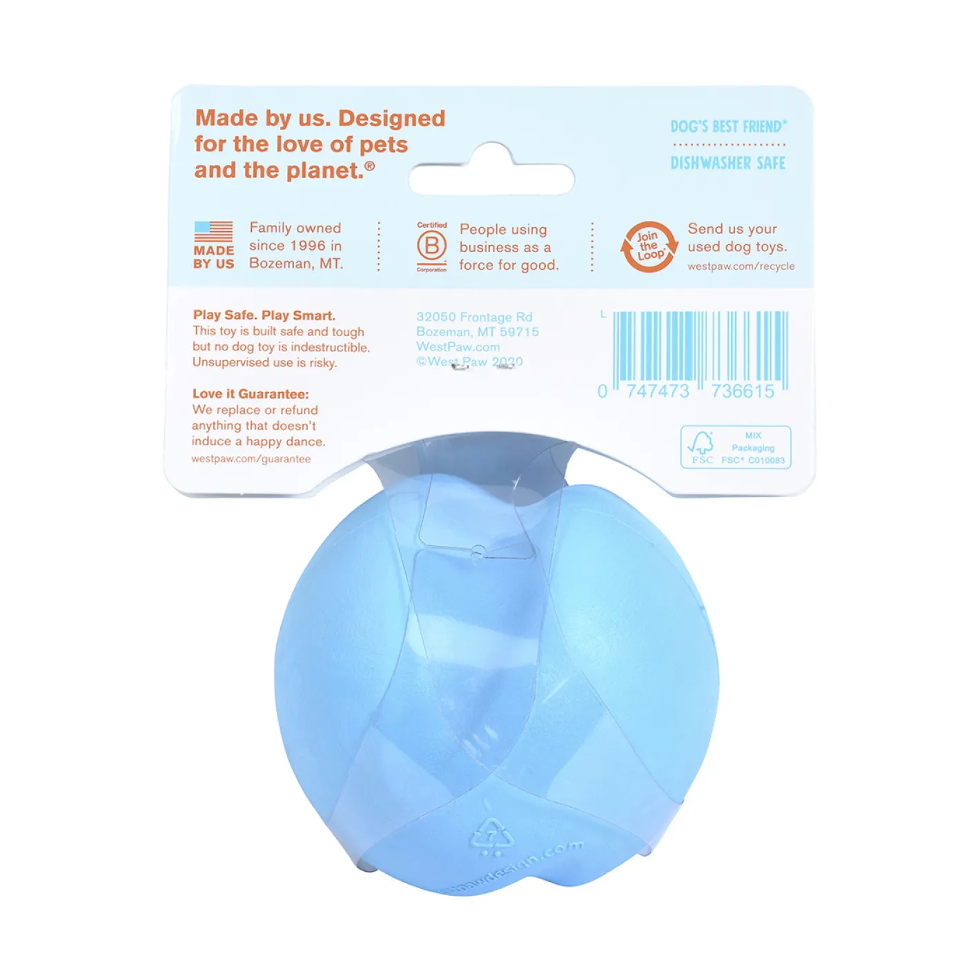 West Paw Jive Zogoflex Fetch Ball Tough Dog Toy Clearance