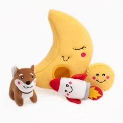 Zippy Paws Burrow Interactive Dog Toy - To the Moon with 3 Squeaker Toys New