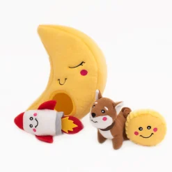 Zippy Paws Burrow Interactive Dog Toy - To the Moon with 3 Squeaker Toys New