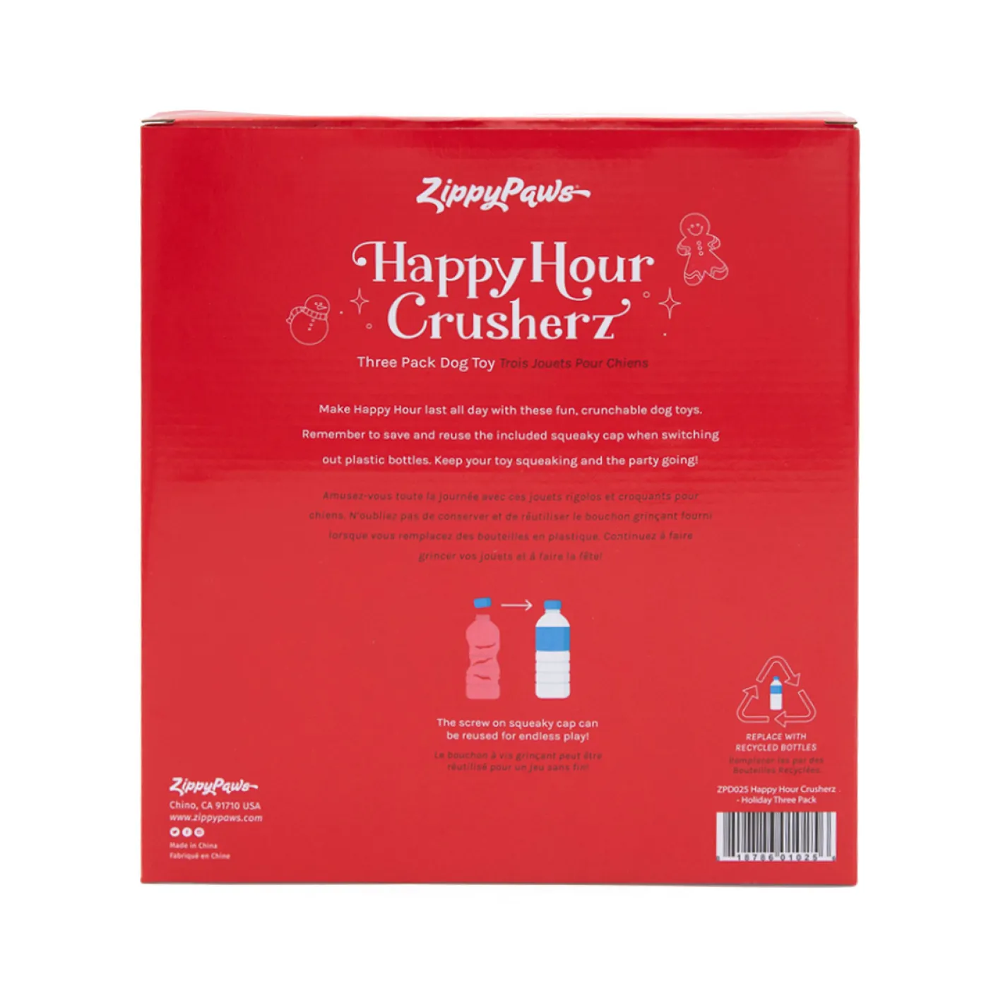 Zippy Paws Christmas Happy Hour Crusherz Squeaker Dog Toy - Christmas 3-Pack Outlet