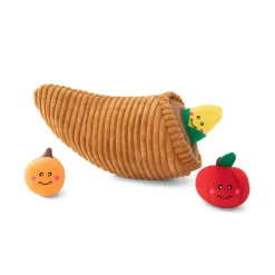 Zippy Paws Fall Harvest Burrow Dog Toy - Cornucopia + 3 Squeaker Veggies New