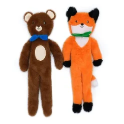 Zippy Paws Fluffy Peltz Plush Squeaker Dog Toy - Bear & Fox 2-Pack Clearance