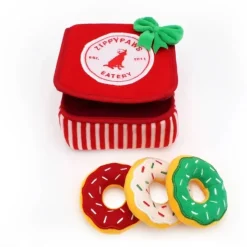 Zippy Paws Holiday Burrow Dog Toy - Christmas Donutz Box + 3 Squeaker Toys Discount