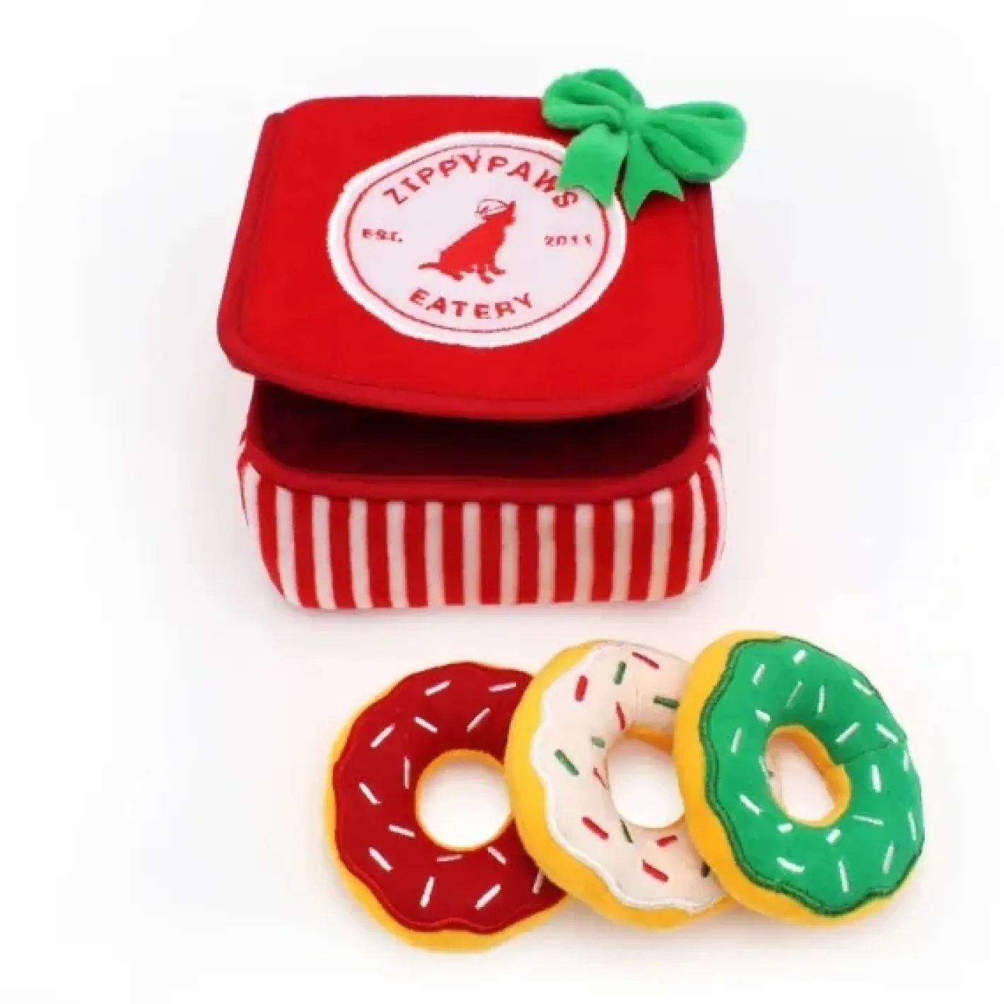 Zippy Paws Holiday Burrow Dog Toy - Christmas Donutz Box + 3 Squeaker Toys Discount