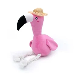Zippy Paws Playful Pal Plush Squeaker Rope Dog Toy - Freya the Flamingo New