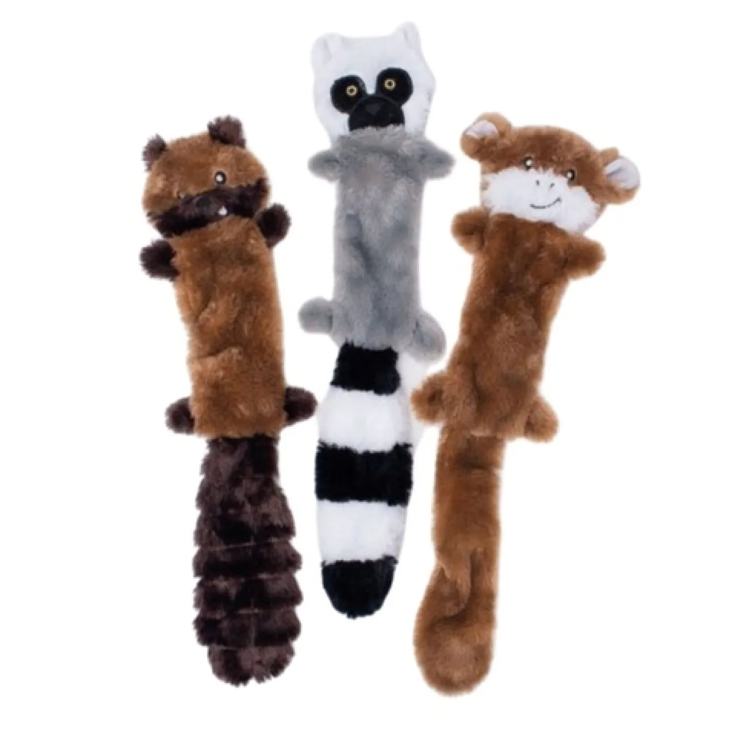 Zippy Paws Skinny Peltz No Stuffing Squeaker Dog Toy- Chipmunk, Lemur & Monkey 3-Pack Discount