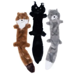 Zippy Paws Skinny Peltz No Stuffing Squeaker Dog Toy-  Weasel, Skunk & Wolf 3-Pack Clearance