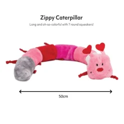 Zippy Paws Valentine's Caterpillar Low Stuffing Squeaker Dog Toy - Large Discount