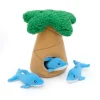 Zippy Paws Zippy Burrow Interactive Dog Toy - 3 Dolphins in Palm Tree Hot