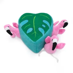 Zippy Paws Zippy Burrow Interactive Dog Toy - 3 Flamingos in Monstera Leaf New