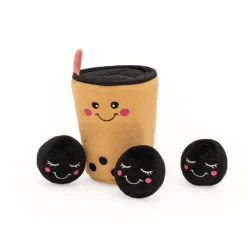 Zippy Paws Zippy Burrow Interactive Dog Toy - Boba Milk Tea + 3 Boba Squeaky Toys New