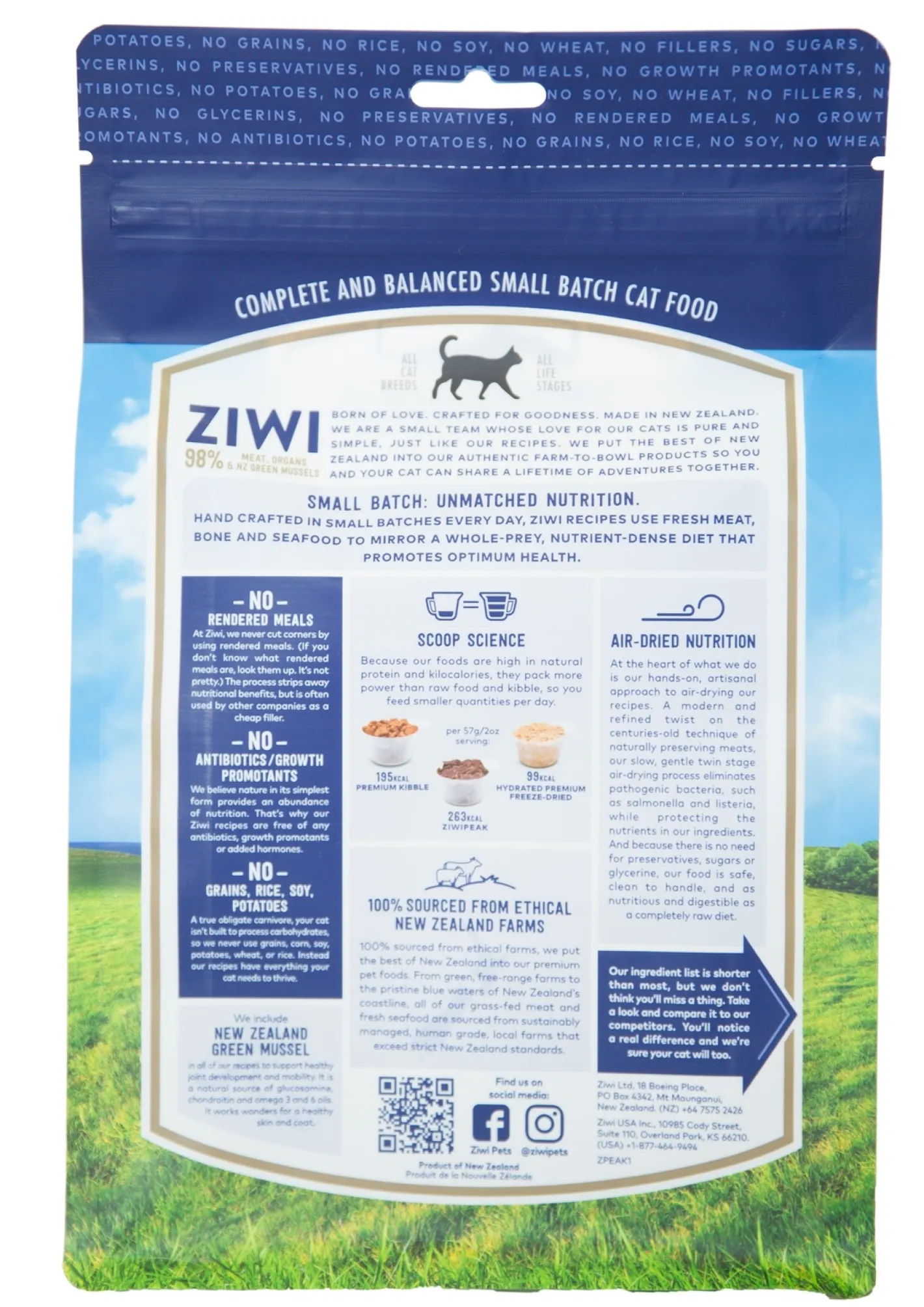 Ziwi Peak Air Dried Grain Free Cat Food 400g Pouch - Free Range Beef Best
