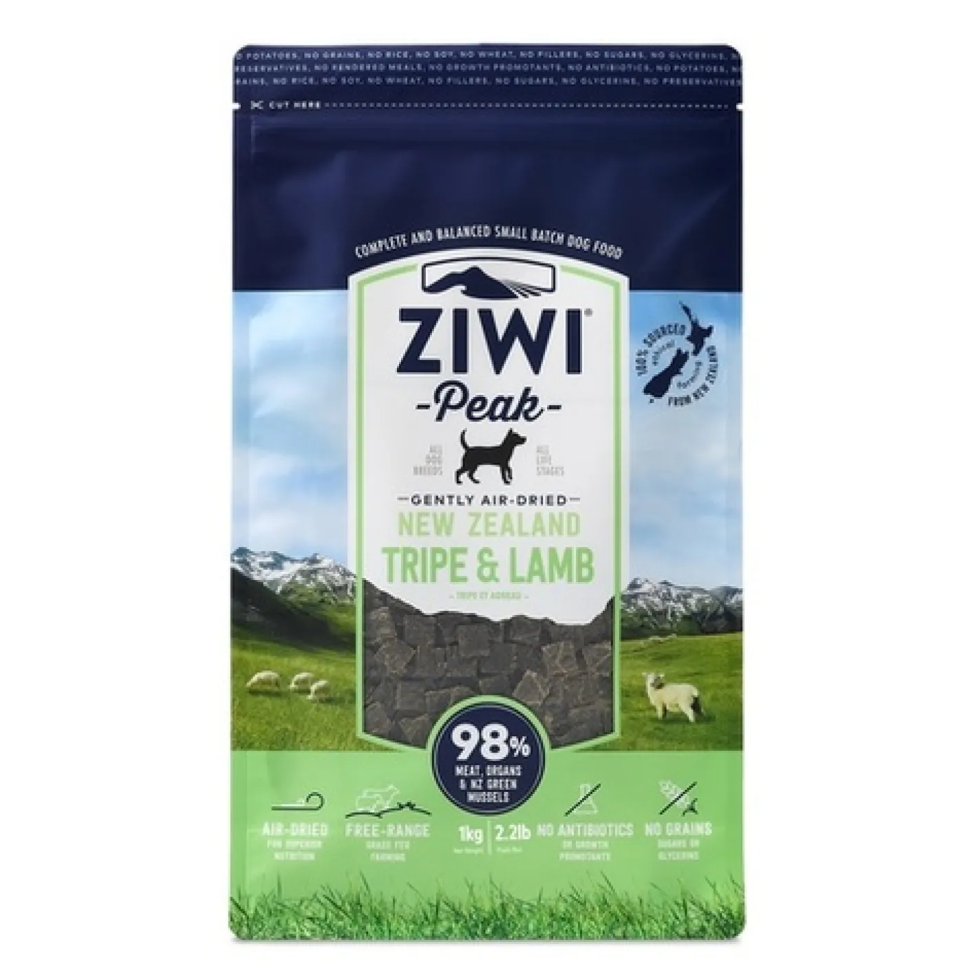 Ziwi Peak Air Dried Grain Free Dog Food 1kg Pouch - Tripe & Lamb Fashion