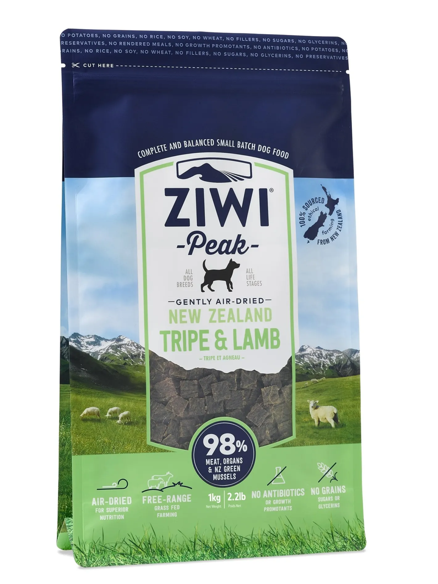 Ziwi Peak Air Dried Grain Free Dog Food 1kg Pouch - Tripe & Lamb Fashion