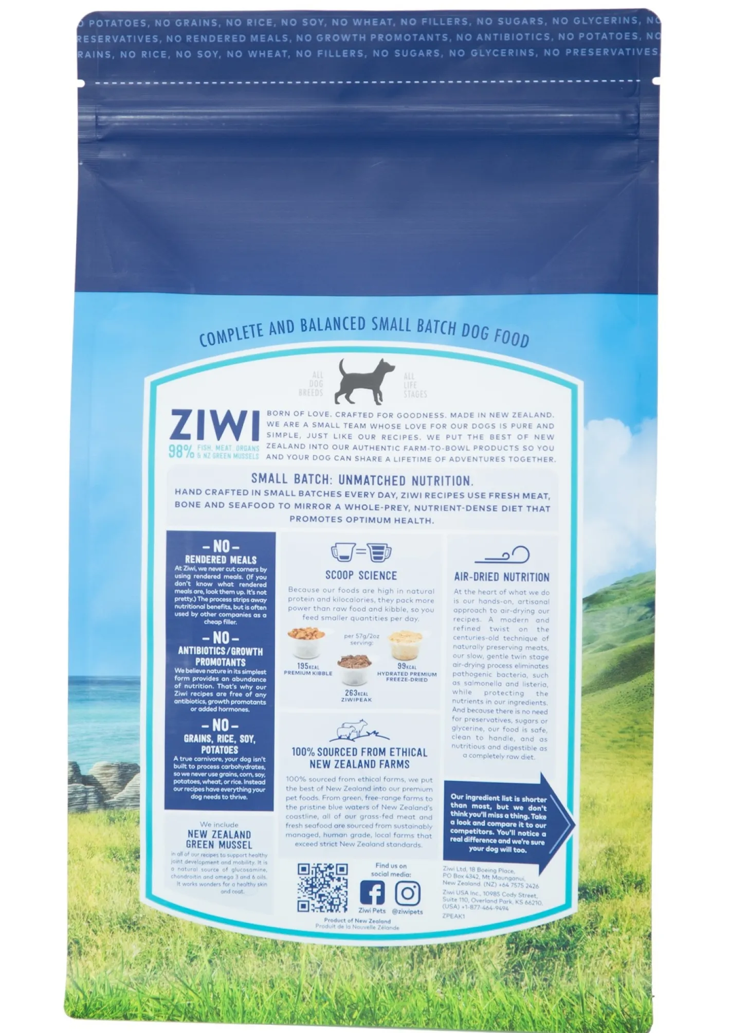 Ziwi Peak Air Dried Grain Free Dog Food 454g Pouch - Mackerel & Lamb New