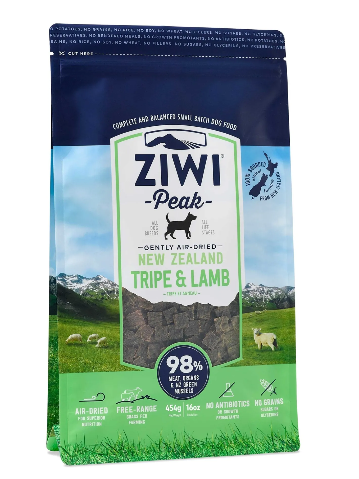 Ziwi Peak Air Dried Grain Free Dog Food 454g Pouch - Tripe & Lamb Discount